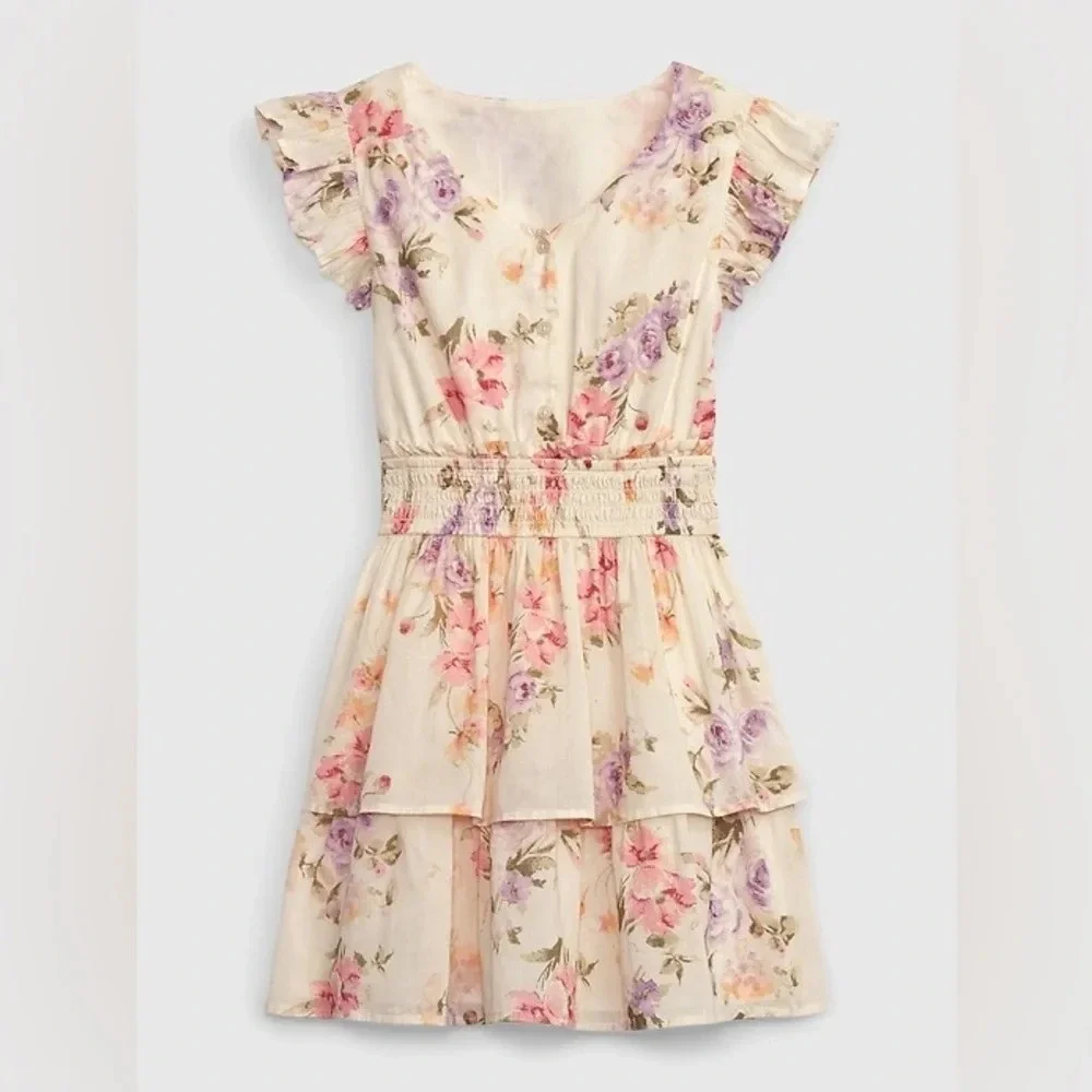 Gap × LoveShackFancy Girls Floral Flutter Sleeve Mini Dress Ruffle tier toddler